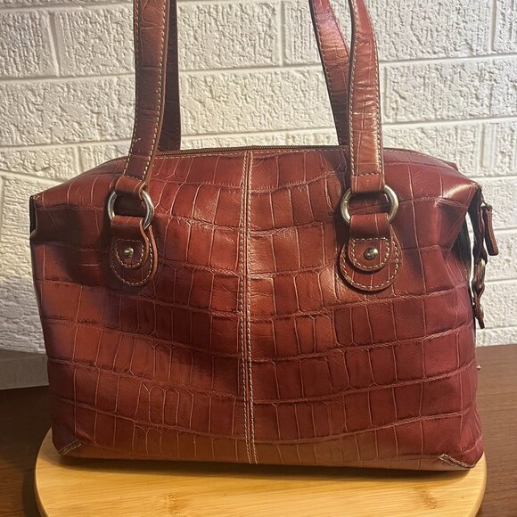 NWT Genuine Leather Shoulder Bag Reptile Patterned BANDOLINO - Picture 3 of 11